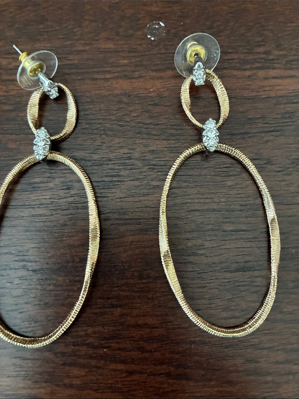 Park Lane Gold Double Hoop Drop Earrings with Clear Crystals